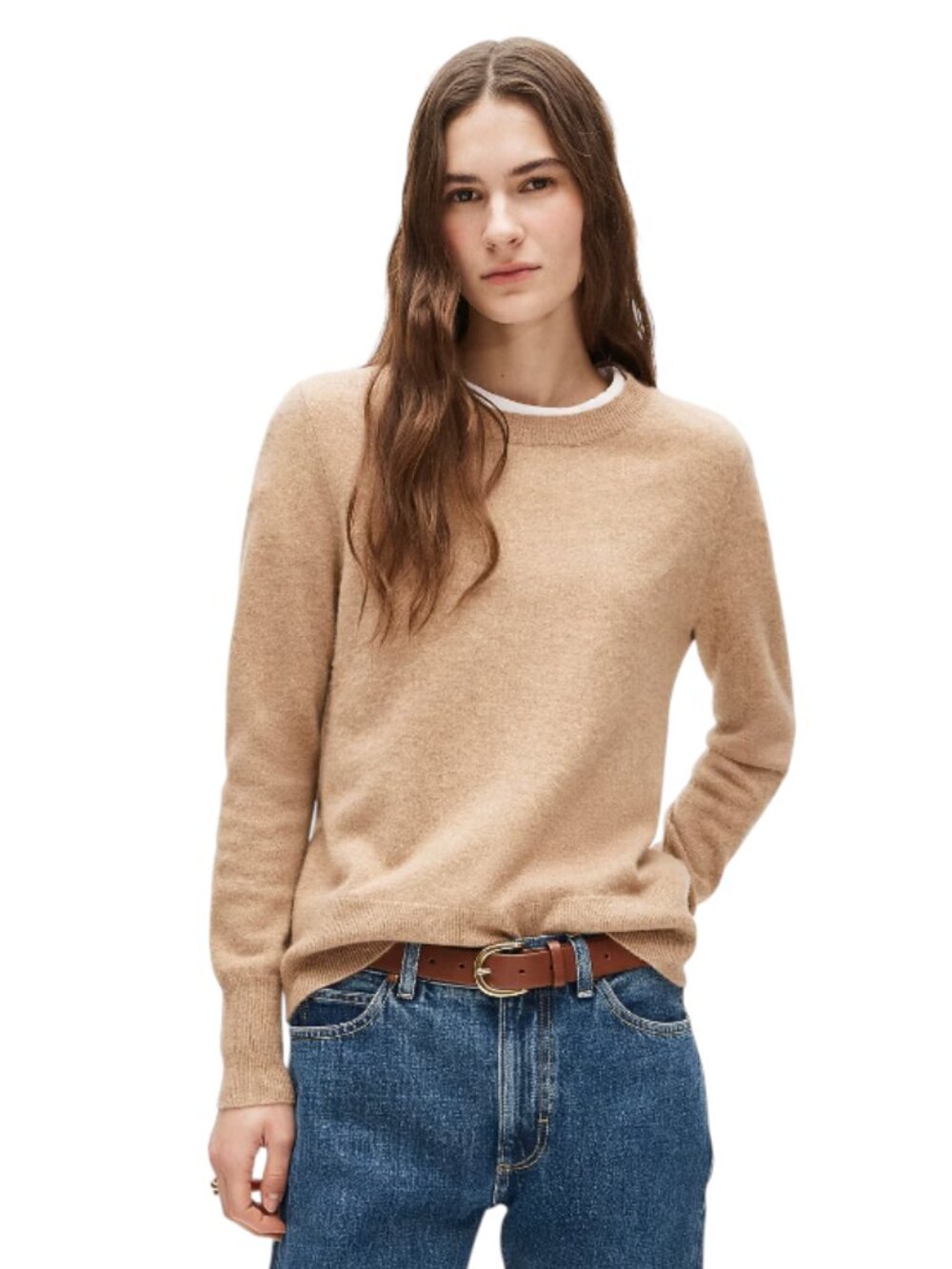 JCrew Classic Cashmere Sweater Womens Small Tan Brown Crew Neck Long Sleeve Knit - Picture 2 of 12